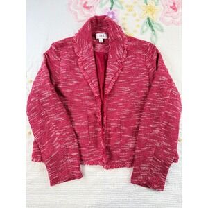 ELLE Fringed Tweed Cropped Blazer Jacket‎ Pink White Career Wear Xl